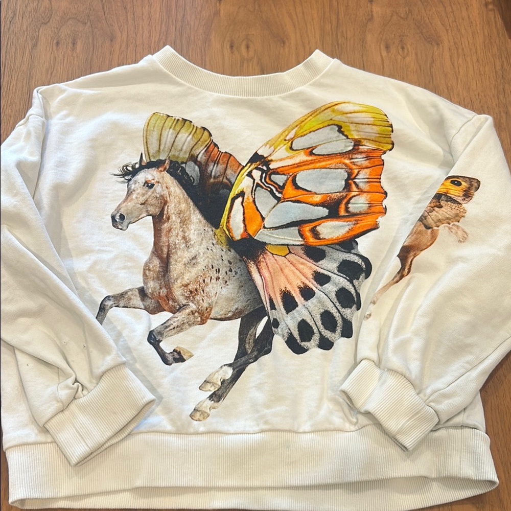 Molo Kids Sweater with Butterfly Horse Design - Cream and Multicolor